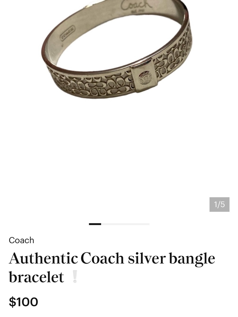 Coach Silver Tone Filigree Logo Bangle Bracelet - Picture 7 of 7